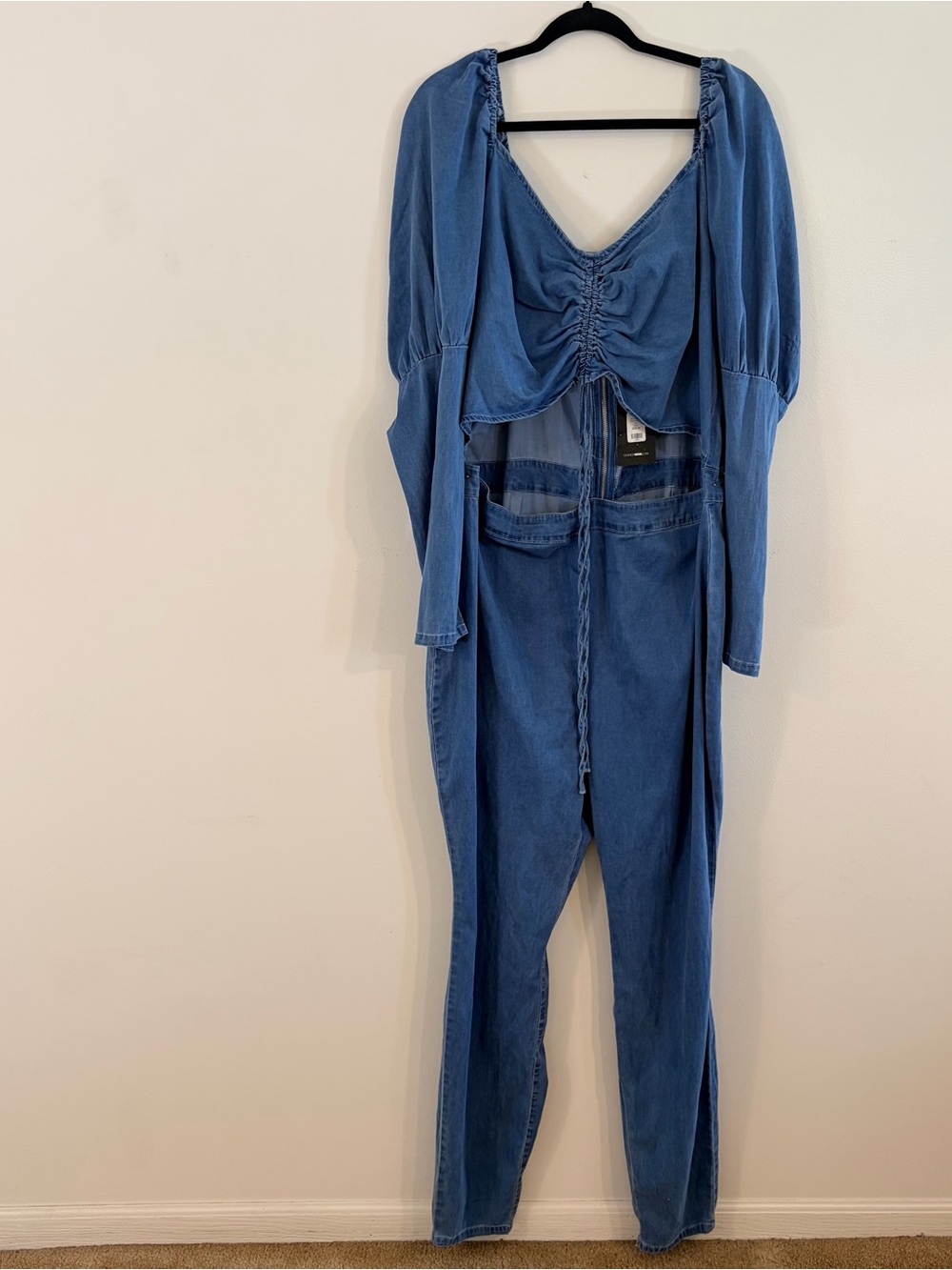 Fashion Nova Light Blue Denim with Zipper in the Back Jumpsuit